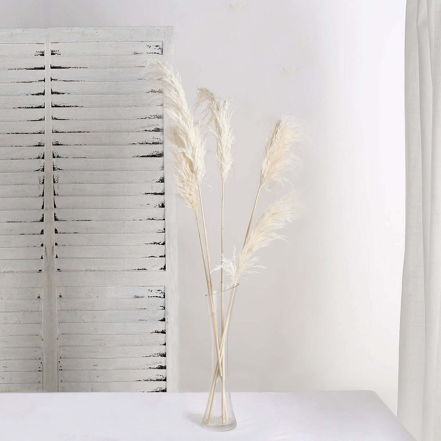 6 Stems Natural Dried Pampas Grass Decor Off White Tint - Versatile Plant Sprays for Boho Chic Vase Displays Backdrops & Event Styling 32"