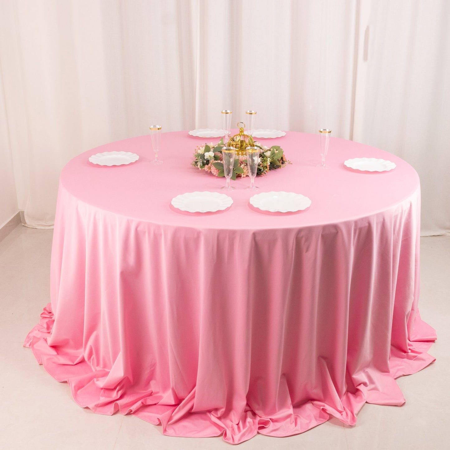 Scuba Round 132" Tablecloth Pink - Wrinkle Free & Stain Resistant Seamless Table Cover