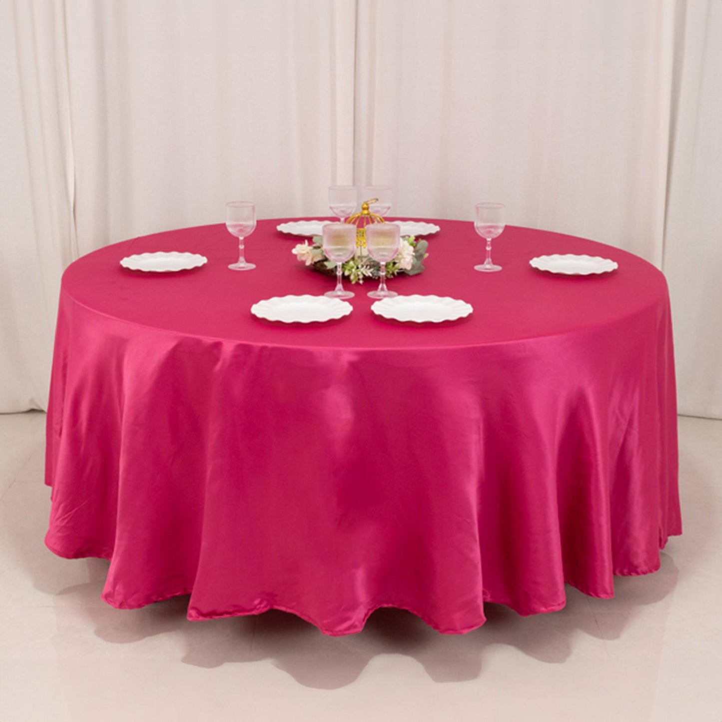 Lamour Satin 108" Round Tablecloth Fuchsia - Durable & Silk-Like Table Cover