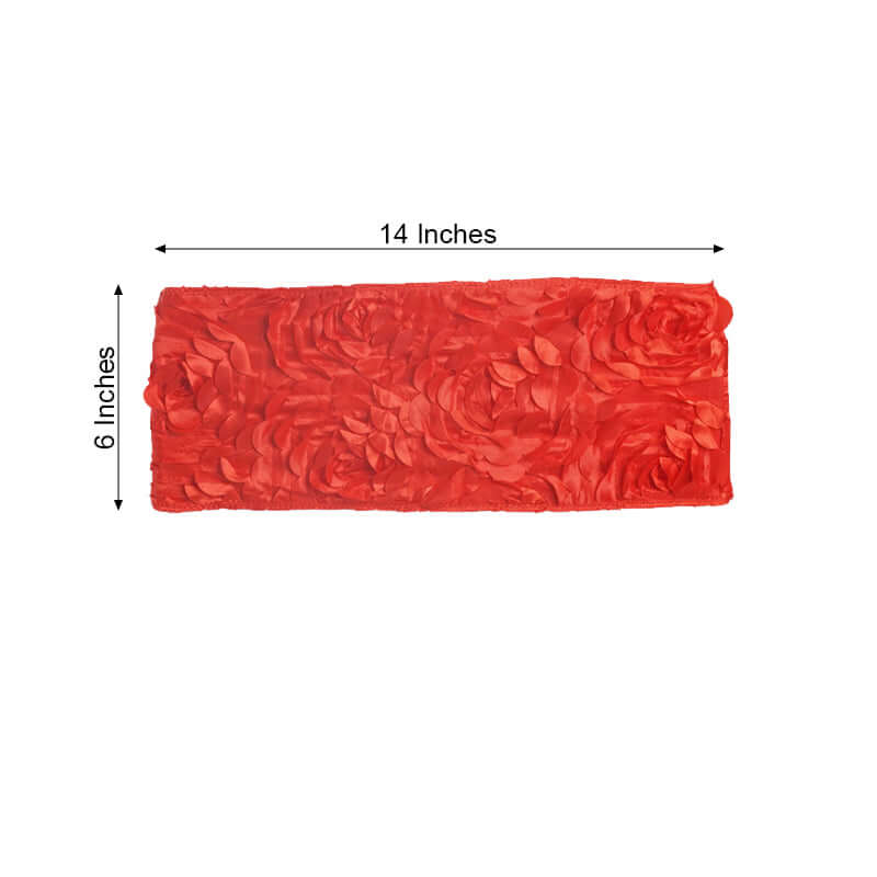 5 Pack Satin Spandex Chair Sashes Red - Rosette Design Stretch Chair Bands 6"x14"