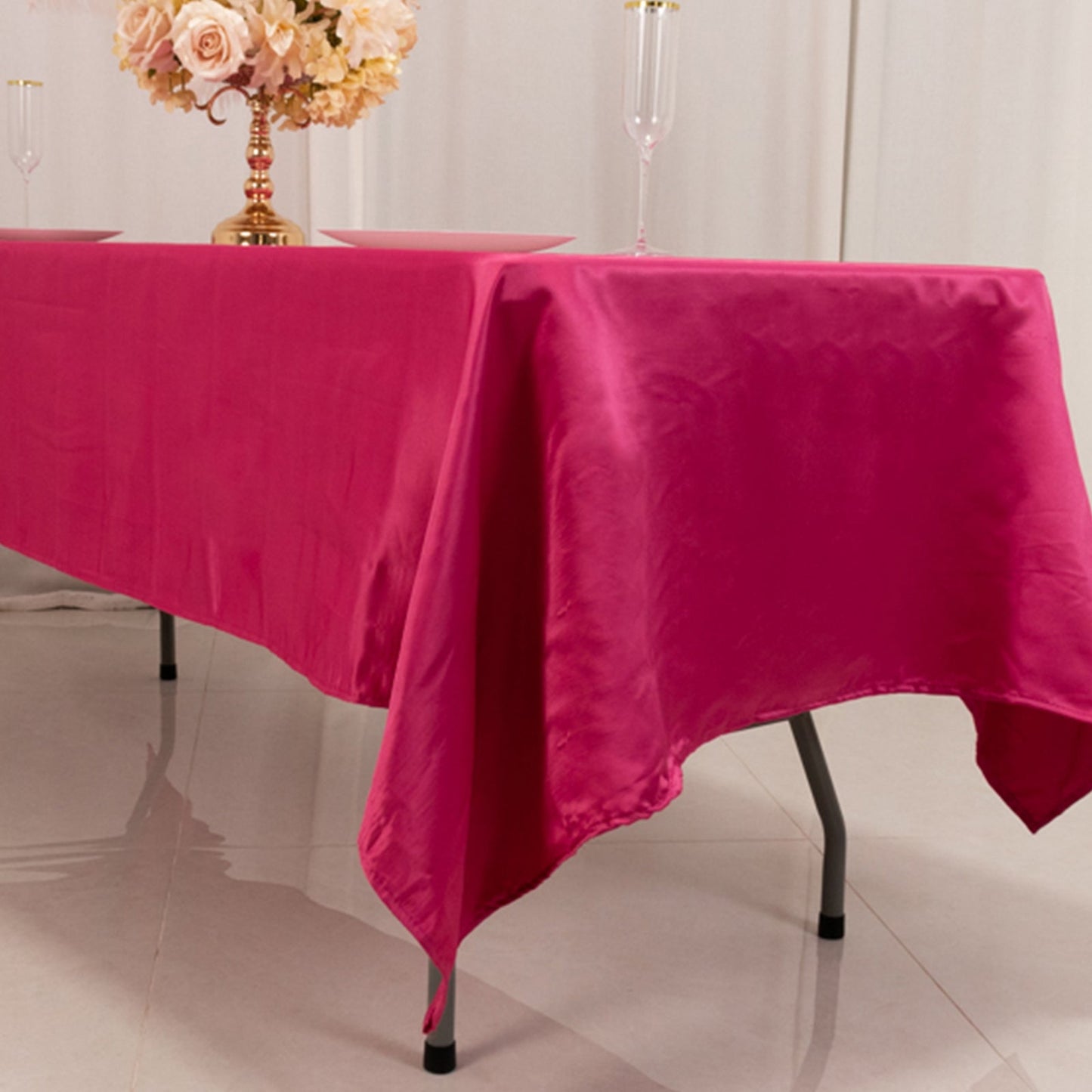Lamour Satin 60"x102" Rectangle Tablecloth Fuchsia - Durable & Silky Soft Feel Table Cover