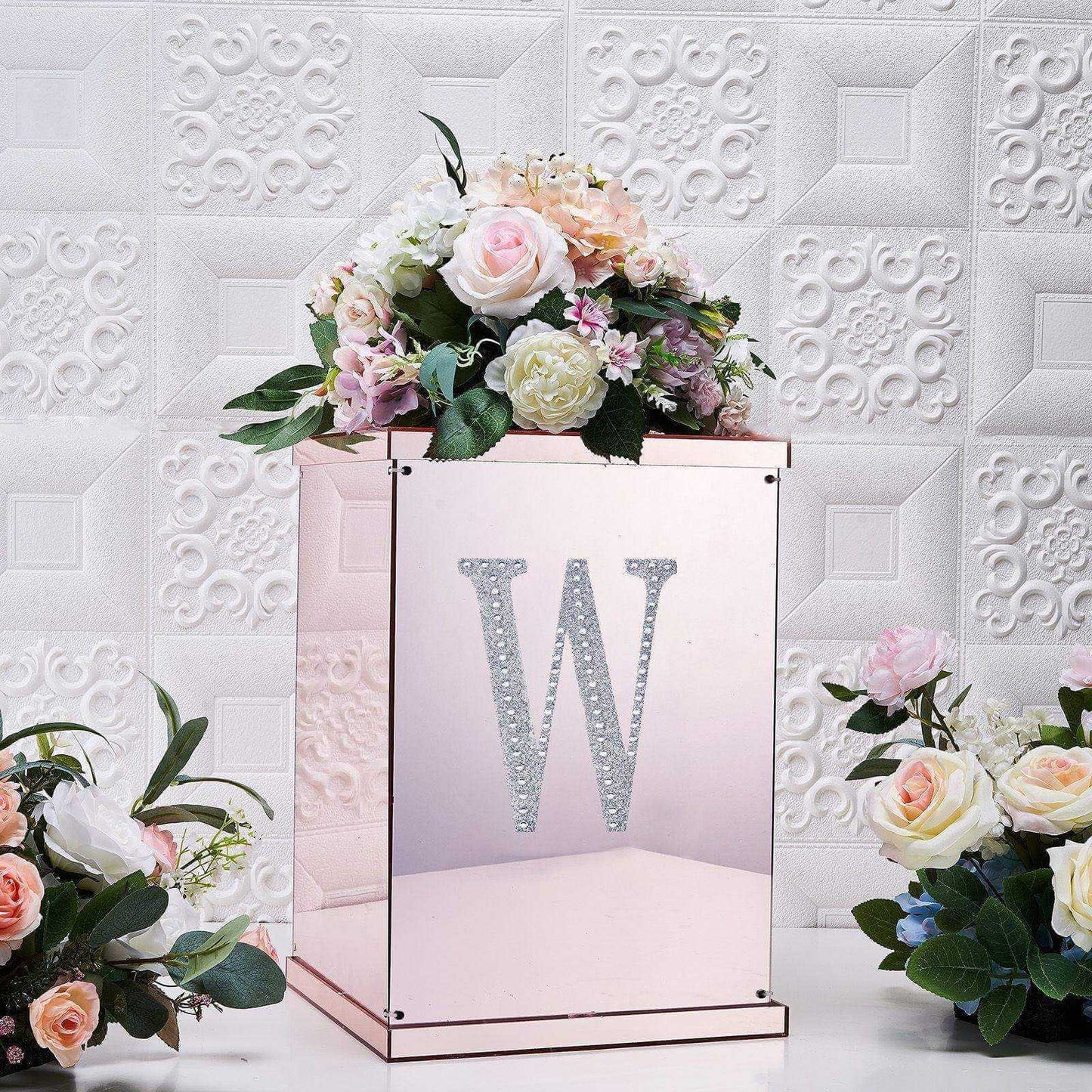 Decorative Rhinestone Alphabet "W" Letter Stickers, Glitter Adhesive Craft Letters Silver DIY Sparkle Embellishments 8"
