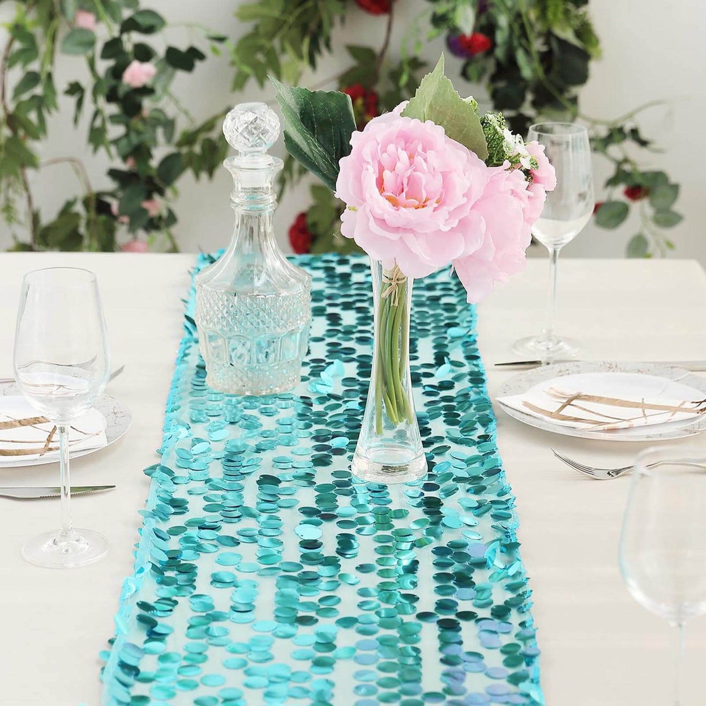 Big Payette Sequin 13"x108" Table Runner Turquoise - Dazzling Design