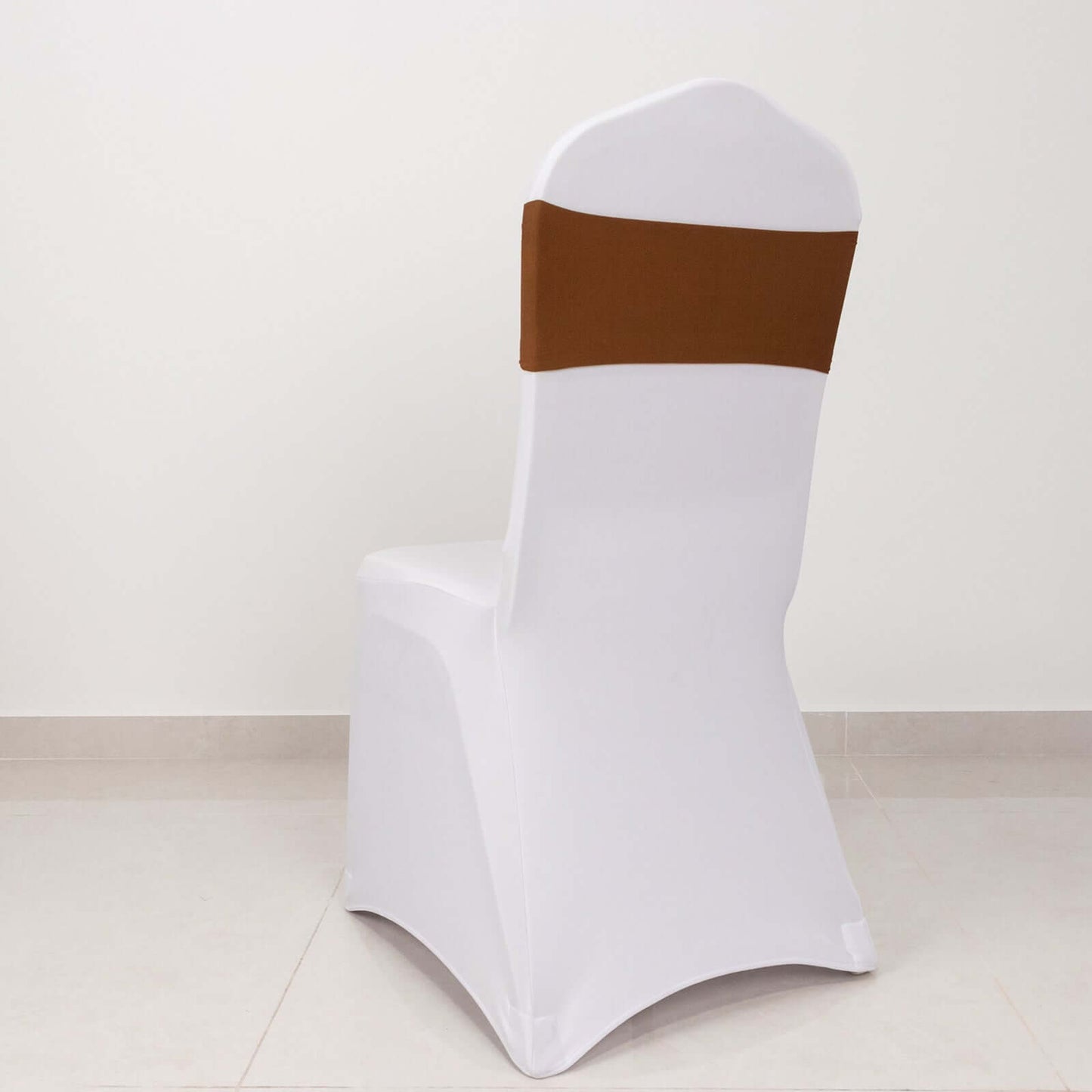 5 Pack Stretch Spandex Chair Sashes Cinnamon Brown - Fitted Finish Two Ply Heavy Duty Chair Bands 5"x12"