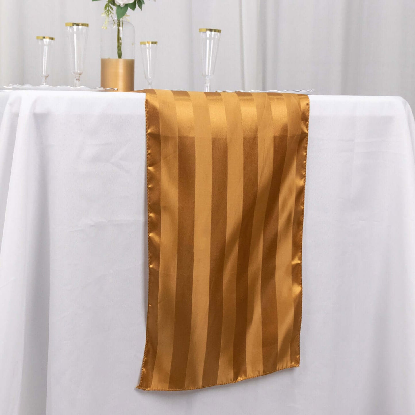 Satin 12"x108" Table Runner Gold - Stripe Table Decor