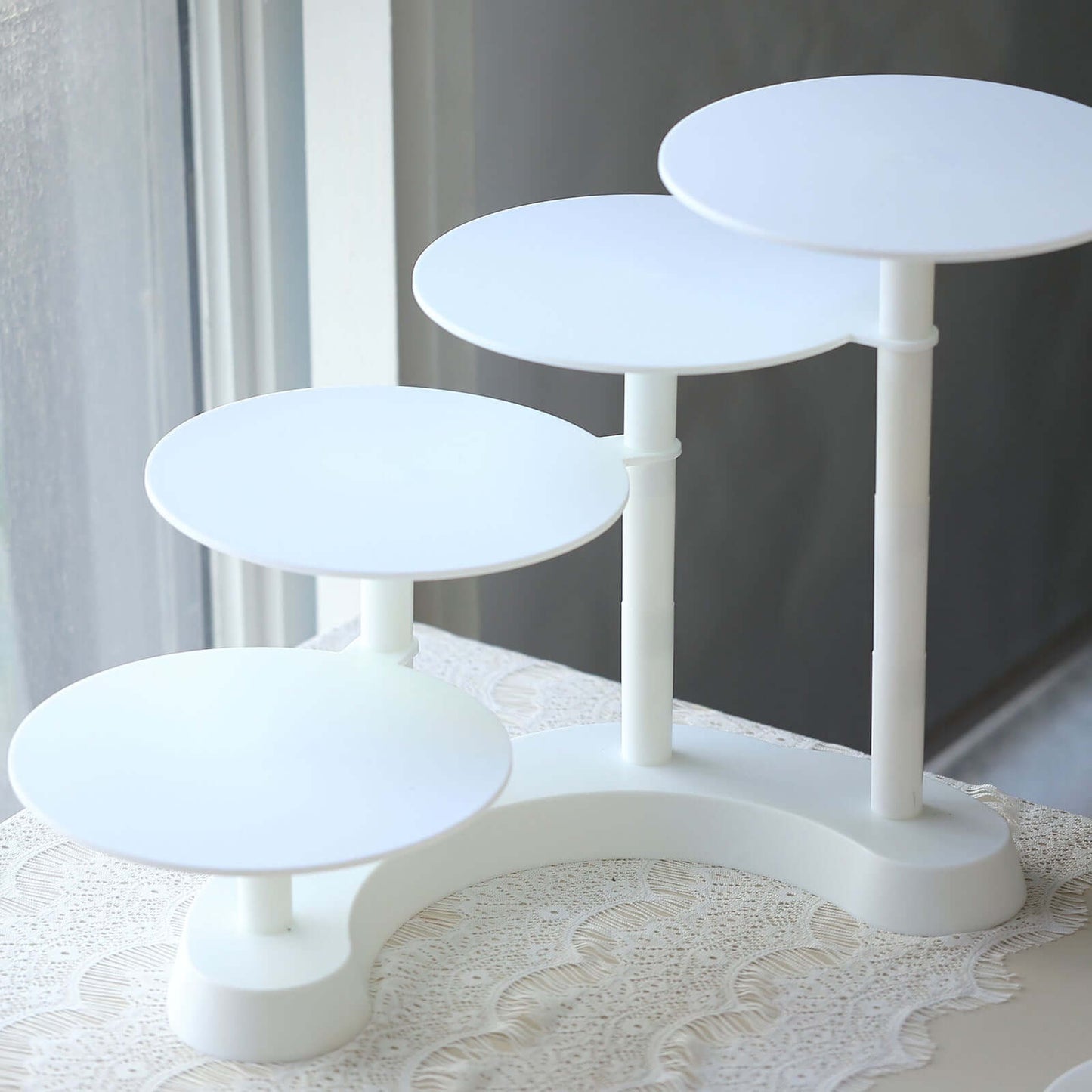 4-Tier Plastic Cake Stand with Half Moon Base White for Weddings Tea Parties & Home Gatherings 17"
