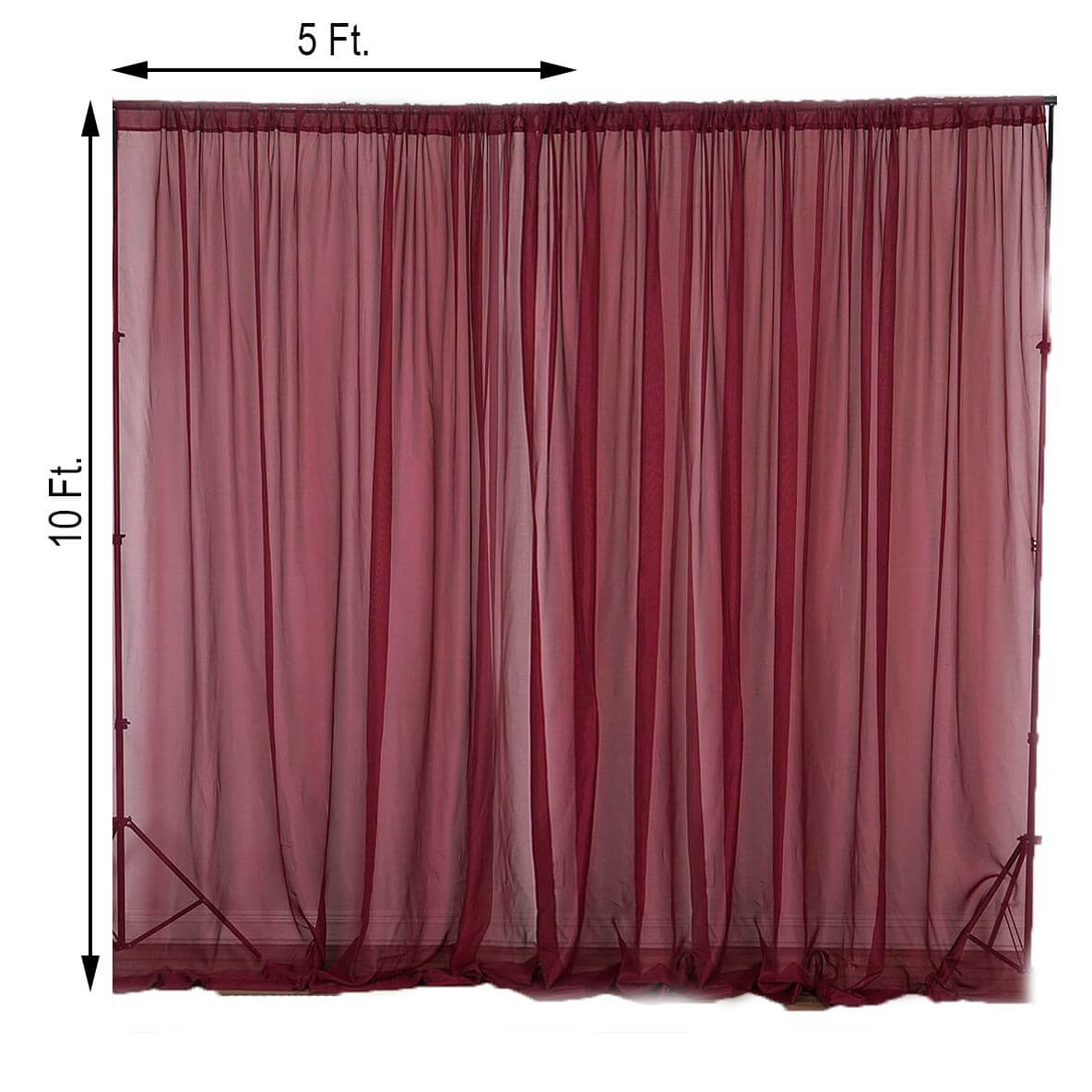 2 Pack Burgundy Sheer Chiffon Event Curtain Drapes, Durable Flame Resistant Organza Backdrop Event Panels With Rod Pockets - 10ftx10ft