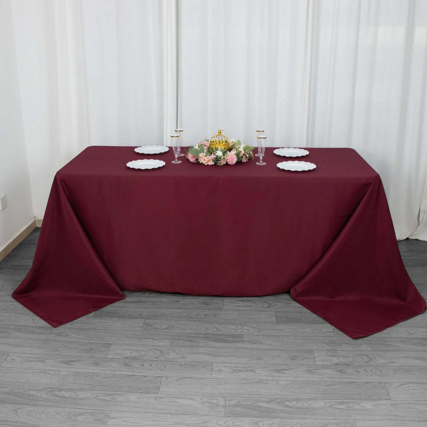 Premium Polyester 90"x132" Rectangle Tablecloth Burgundy - Seamless 220GSM Stain-Resistant Table Cover