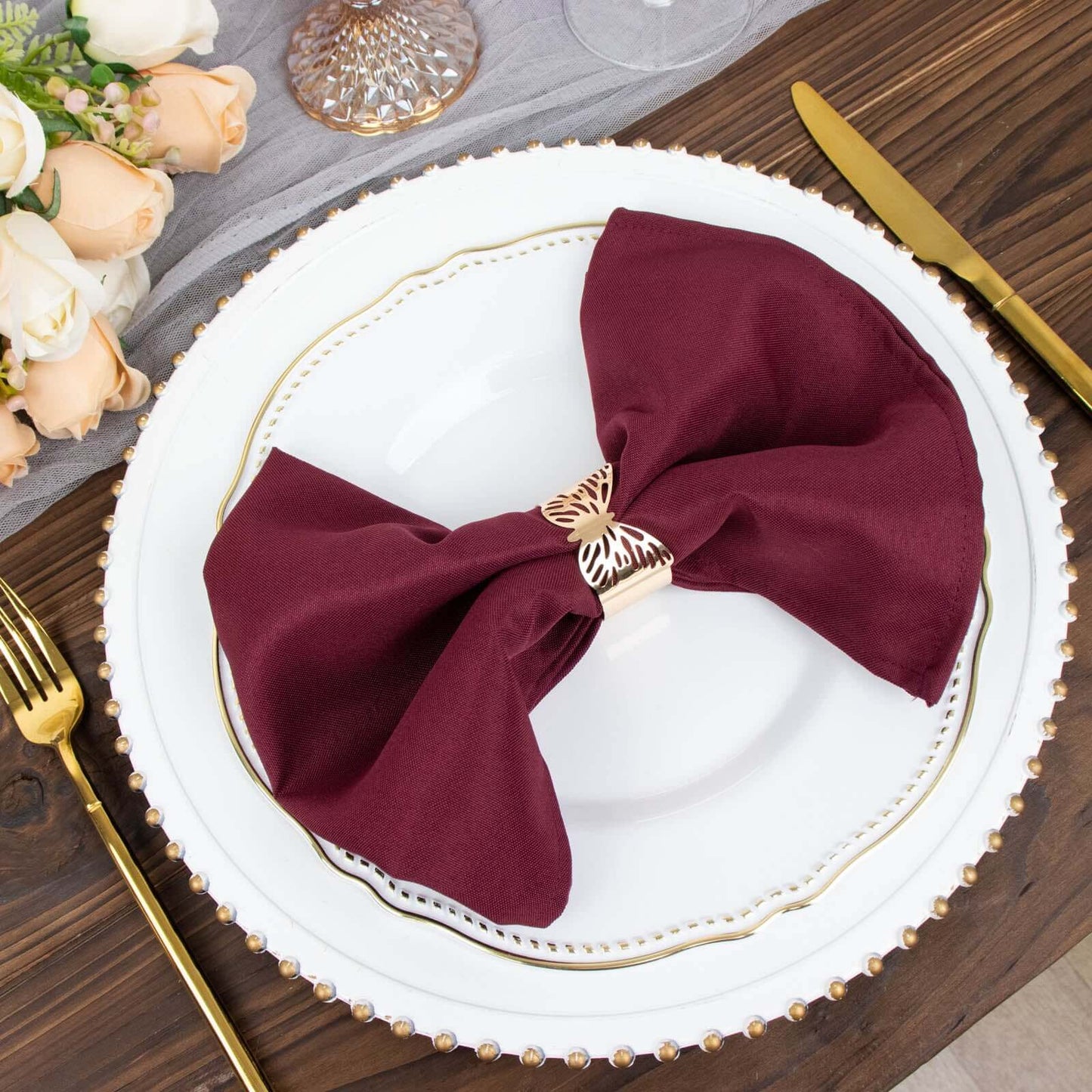 5 Pack Premium Polyester 20"x20" Napkins Burgundy - Wrinkle-Resistant & Durable Dinner Napkins