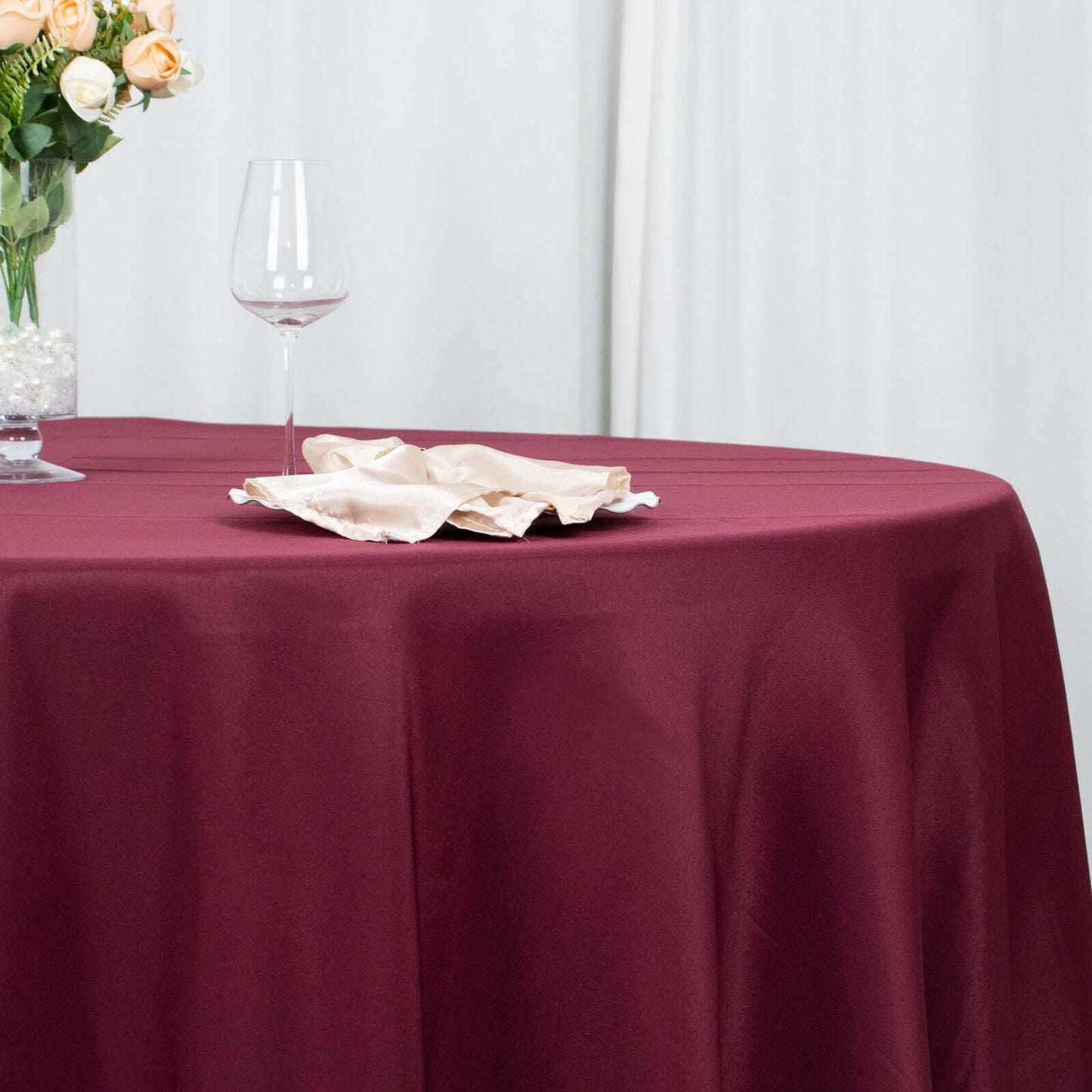 Premium Polyester 108" Round Tablecloth Burgundy - Wrinkle-Resistant 220GSM Table Cover