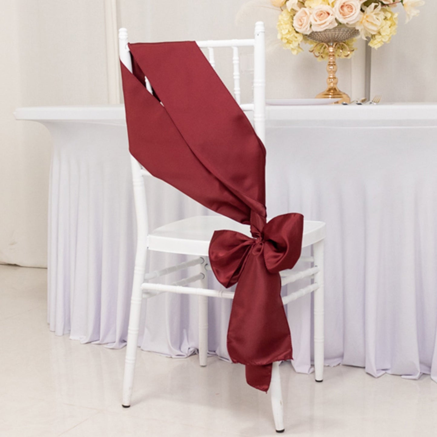 5 Pack Lamour Satin 6"x106" Chair Sashes Burgundy - Stylish Reusable Decorative Bows