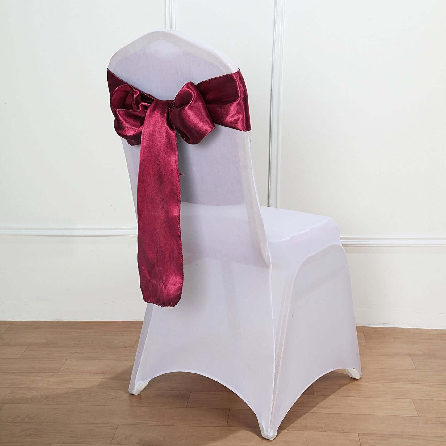 5 Pack Satin Chair Sashes Burgundy - Durable Chair Bows with Shiny Finish 6"x106"
