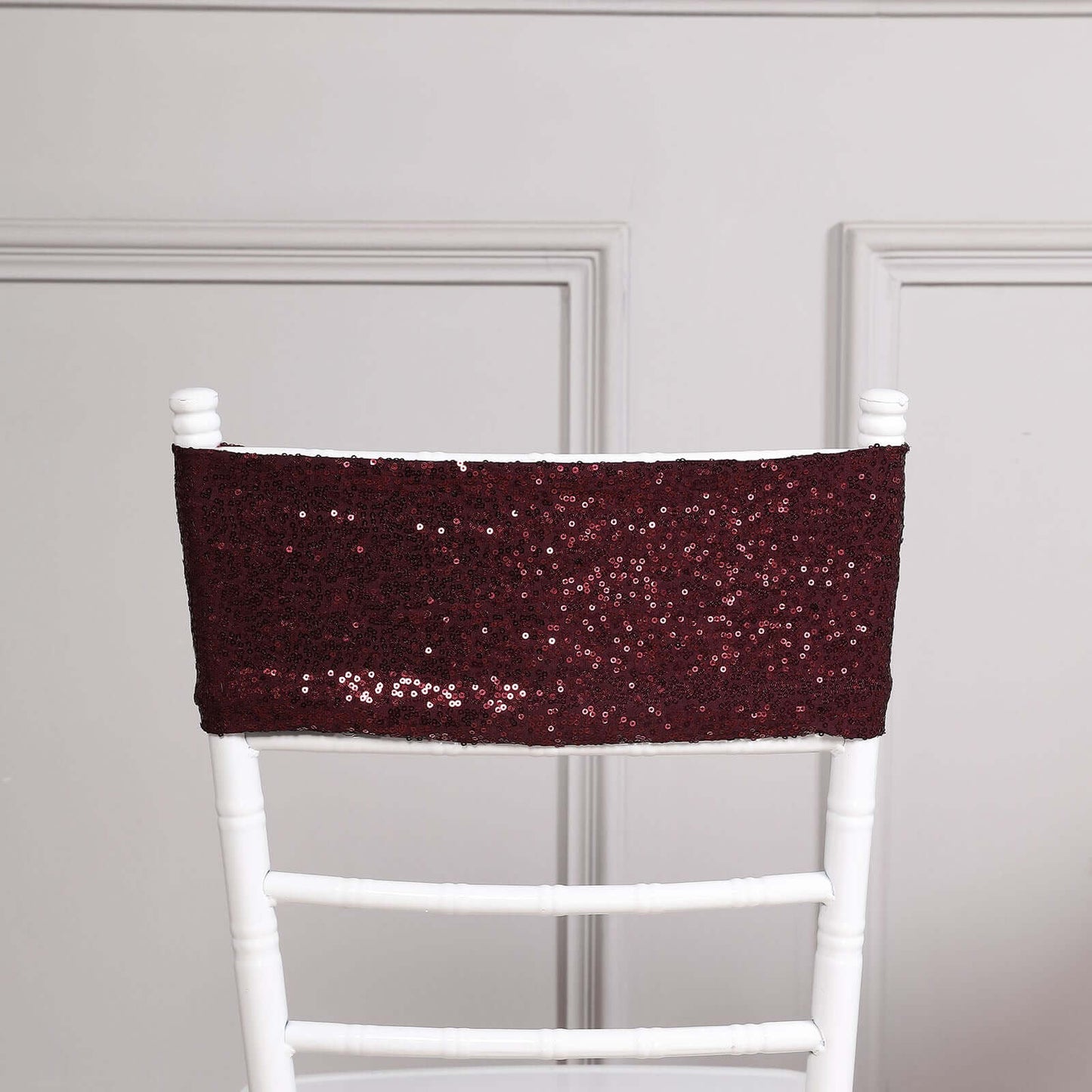 5 Pack Sequin Spandex Chair Sashes Burgundy - Stretch Chair Bands 6"x15"