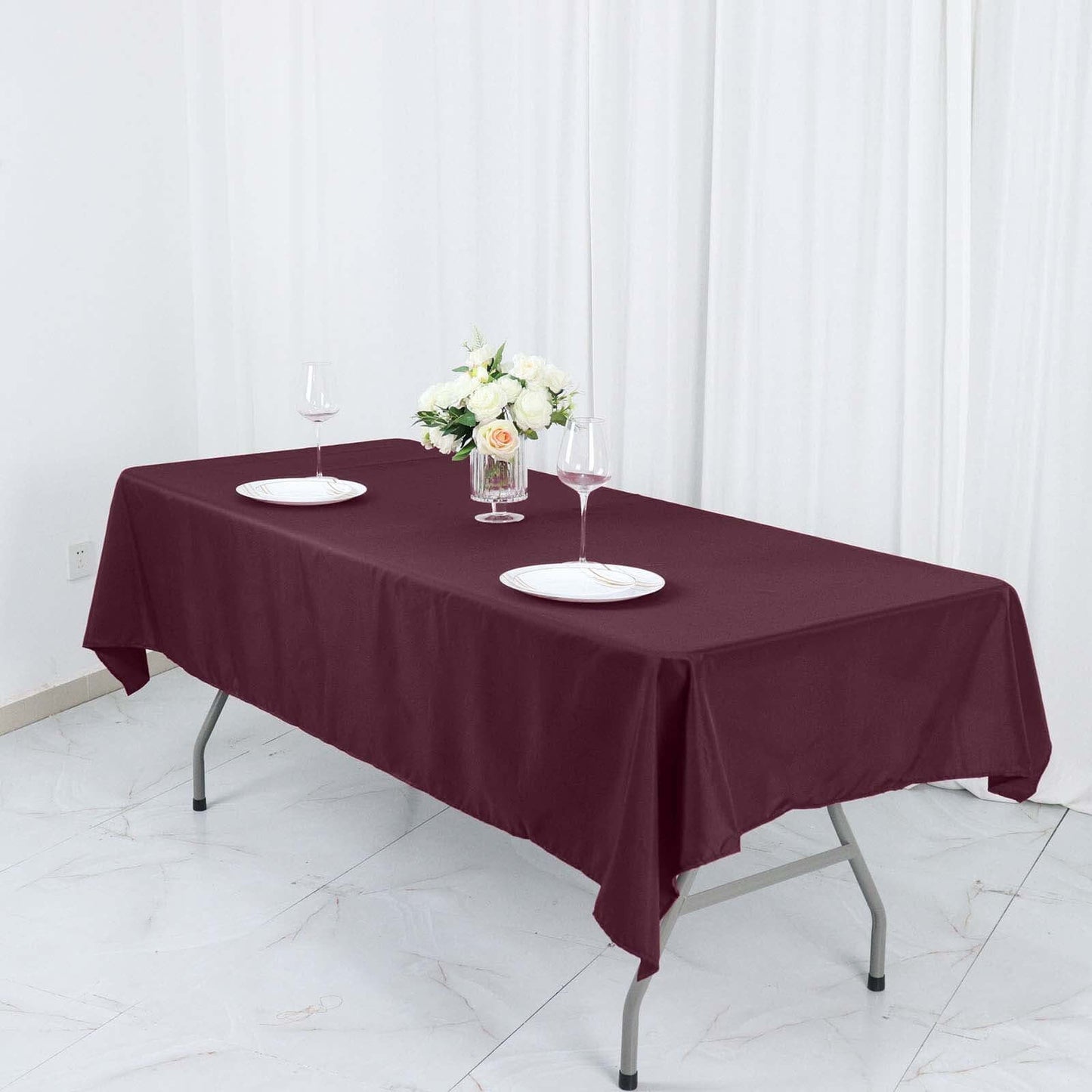 Polyester 54"x96" Rectangle Tablecloth Burgundy - Wrinkle-Resistant & Easy-to-Care Table Cover
