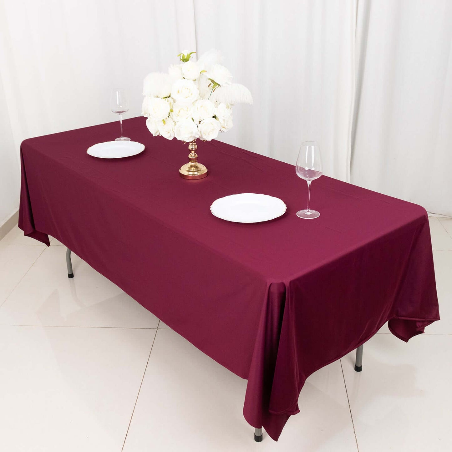 Scuba Rectangular 60"x102" Tablecloth Burgundy - Wrinkle Free & Stain Resistant Table Cover
