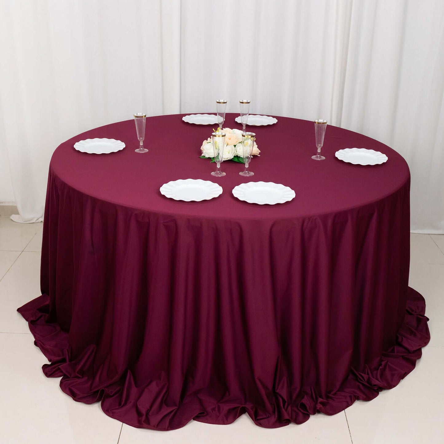 Scuba Round 132" Tablecloth Burgundy - Wrinkle Free & Stain Resistant Seamless Table Cover