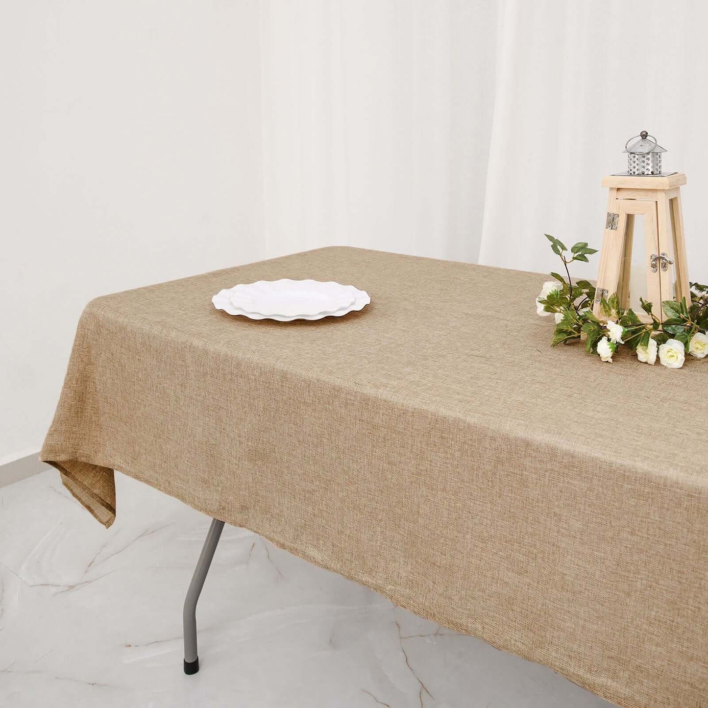 Faux Burlap Jute 54"x96" Rectangle Tablecloth Natural - Rustic Event Table Linen