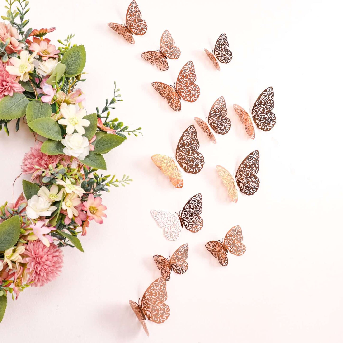 12-Pack 3D Butterfly Wall Decals, DIY Removable Mural Stickers Rose Gold Cake Decorations Eye-Catching Design