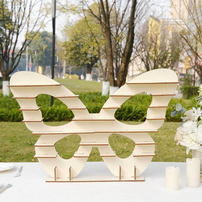 7-Tier Wooden Dessert Display Stand Butterfly Shaped Design Natural - Double Sided Cupcake Holder Shelf Rack 25"