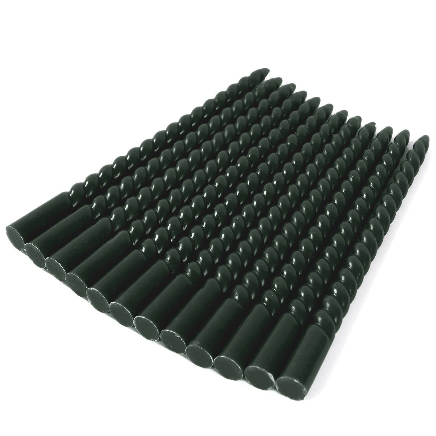 12 Pack 11" Hunter Emerald Green Premium Unscented Spiral Wax Taper Candles, Long Burn Wick Dinner Candle Sticks
