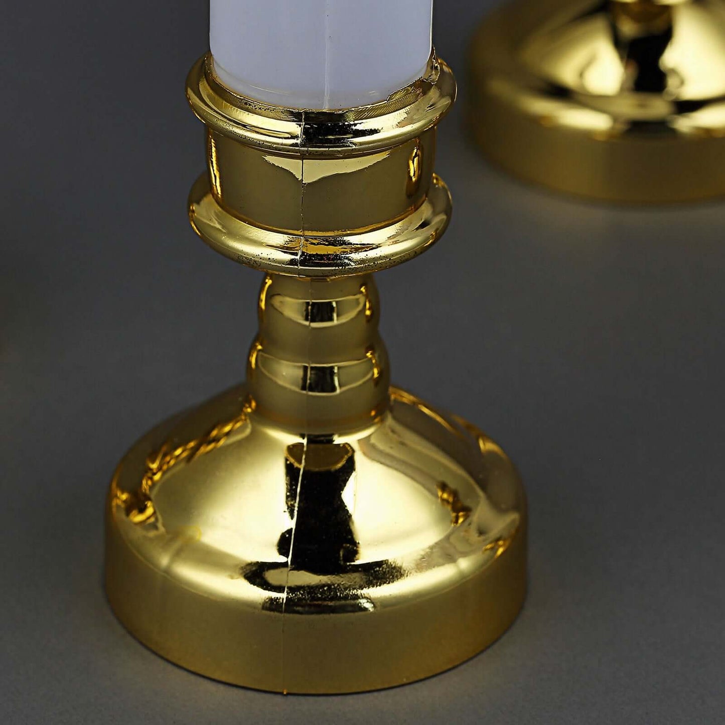 Set of 6 LED Window Candles Flickering White - Battery Operated Taper Candles with Gold Holders 10"