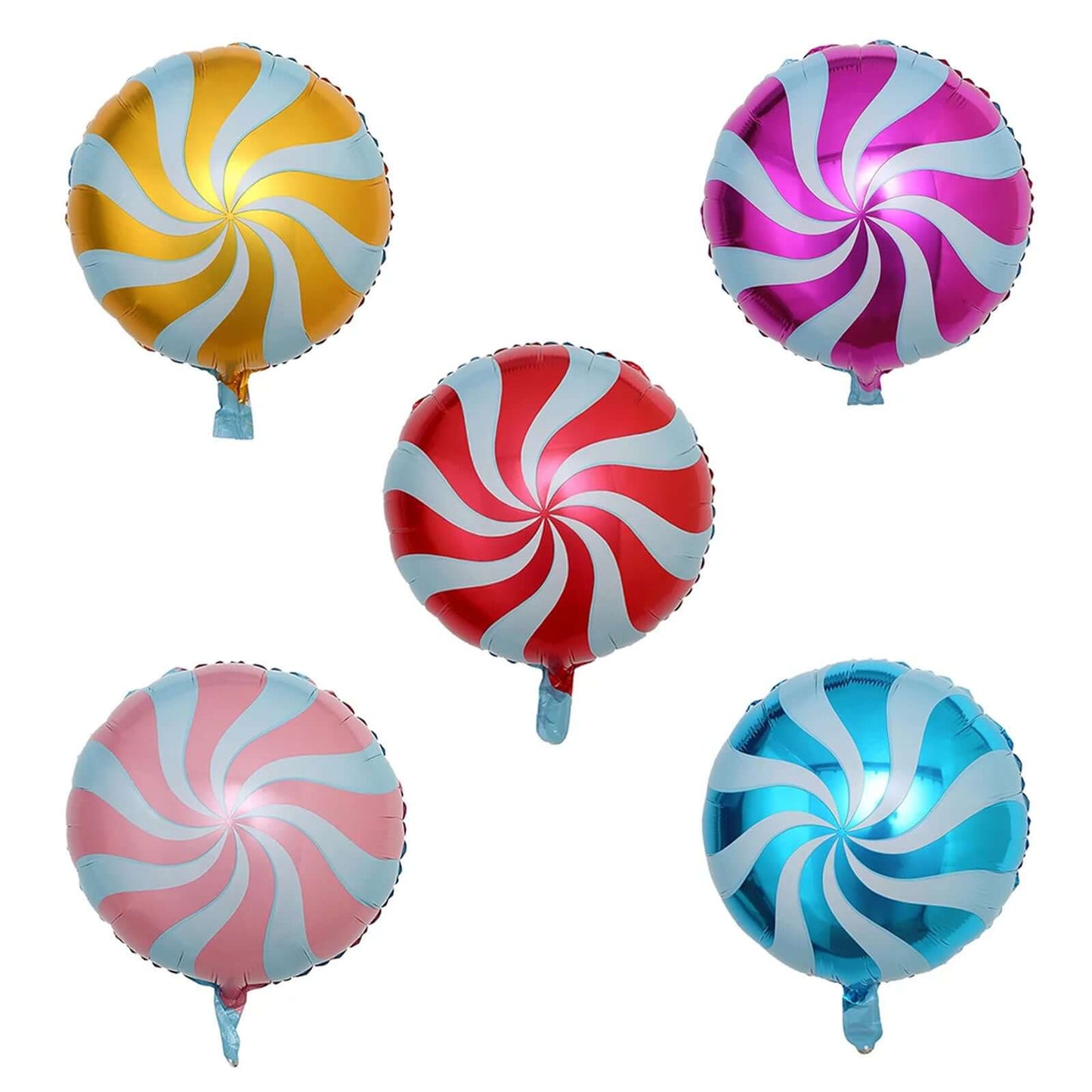 5 Pack 13" Candy Striped Swirl Print Mylar Foil Helium Air Balloons