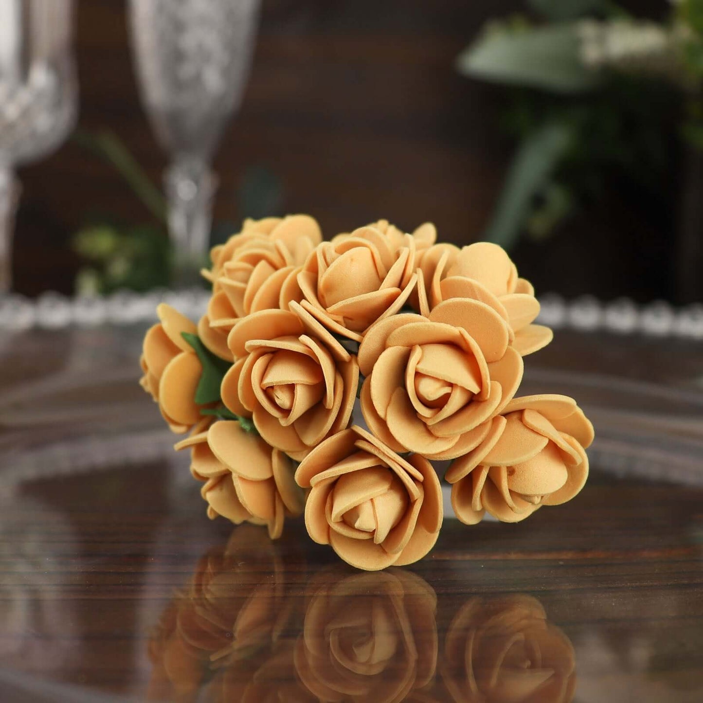 48 Roses 1" Gold Real Touch Artificial DIY Foam Rose Flowers With Stem, Craft Rose Buds