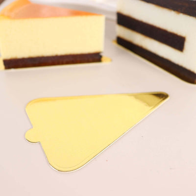 50-Pack Triangle Cake Boards in Gold Cardboard - Grease Proof Mini Paper Trays for Pastries Cupcakes & Dessert Slices 2.8"x 4.5"