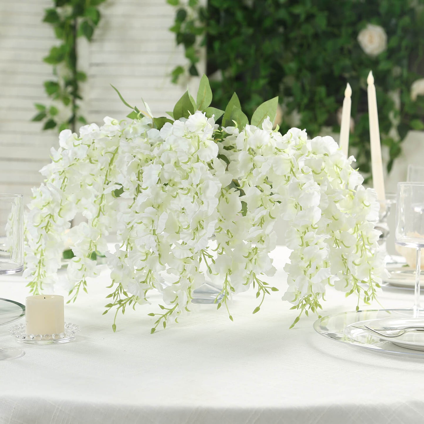 6 Pack Cream Silk Wisteria Vines Hanging Plants, Long Artificial Flowers Bushes - 4 Full Strands in 1 Bush - 21"