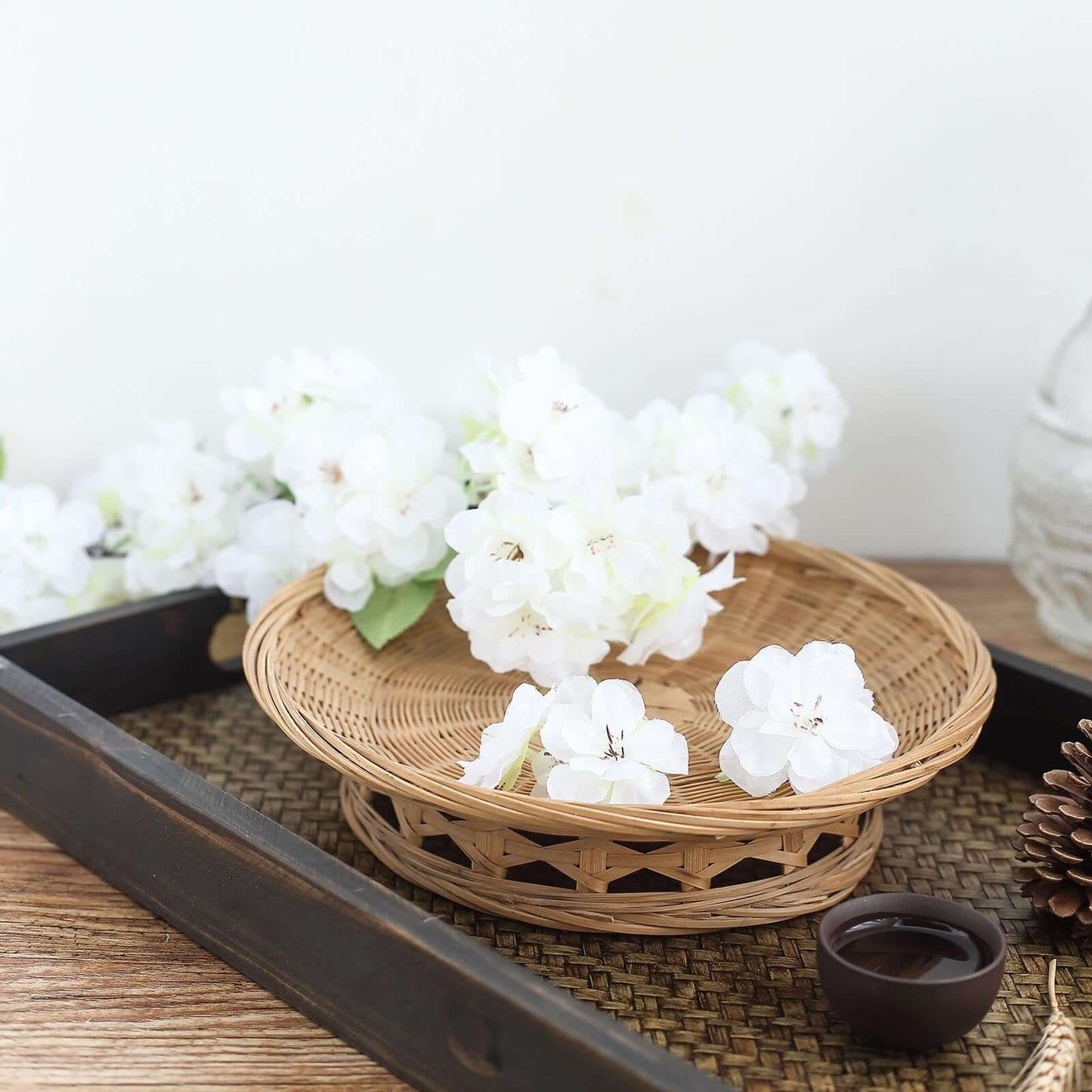 4 Bushes 40" Tall White Artificial Silk Cherry Blossom Flowers, Branches