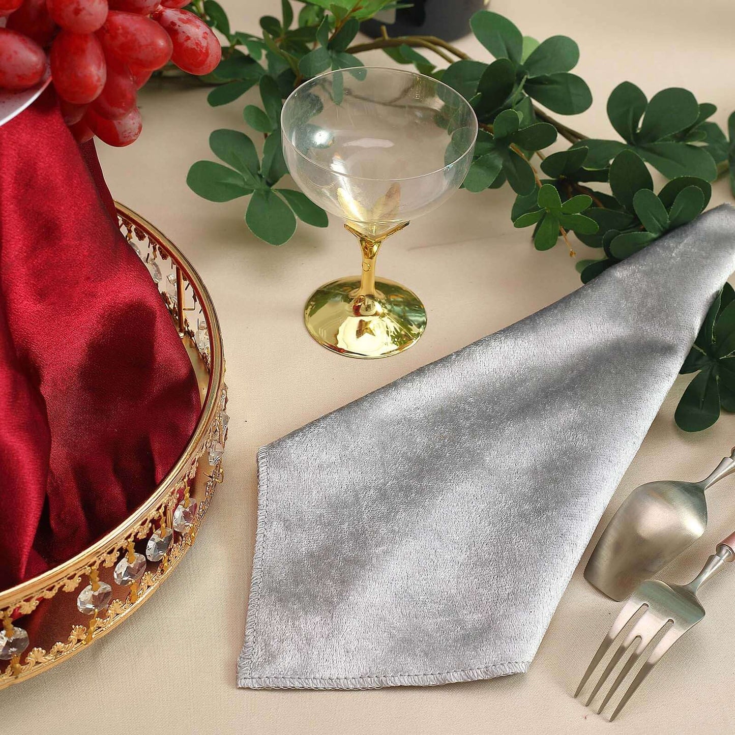 5 Pack Premium Velvet 20"x20" Napkins Silver - Soft Sheen Finish Cloth Napkins