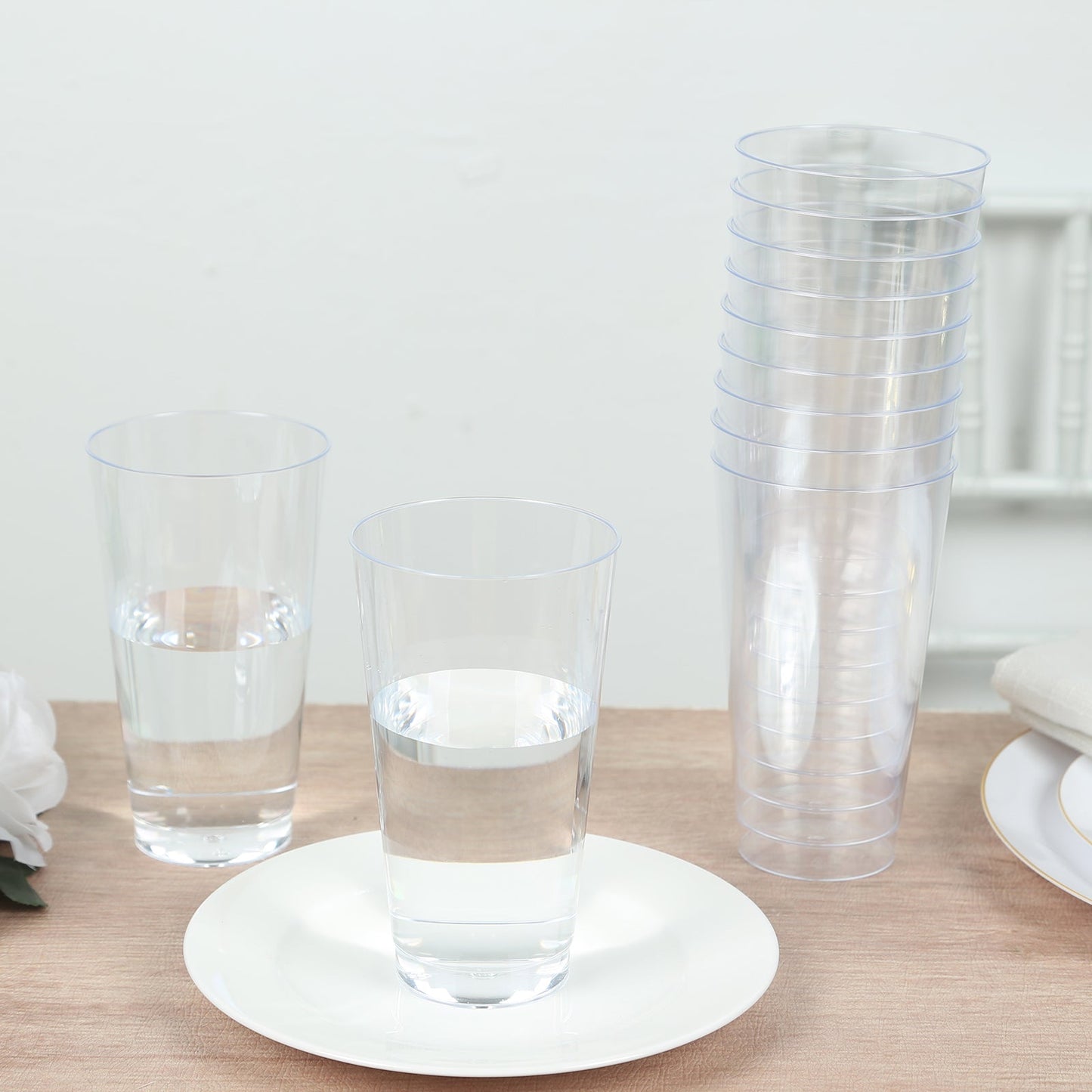 12-Pack Plastic Party Cups Clear - Durable Disposable Tumblers for Drinks 17oz 5.5"