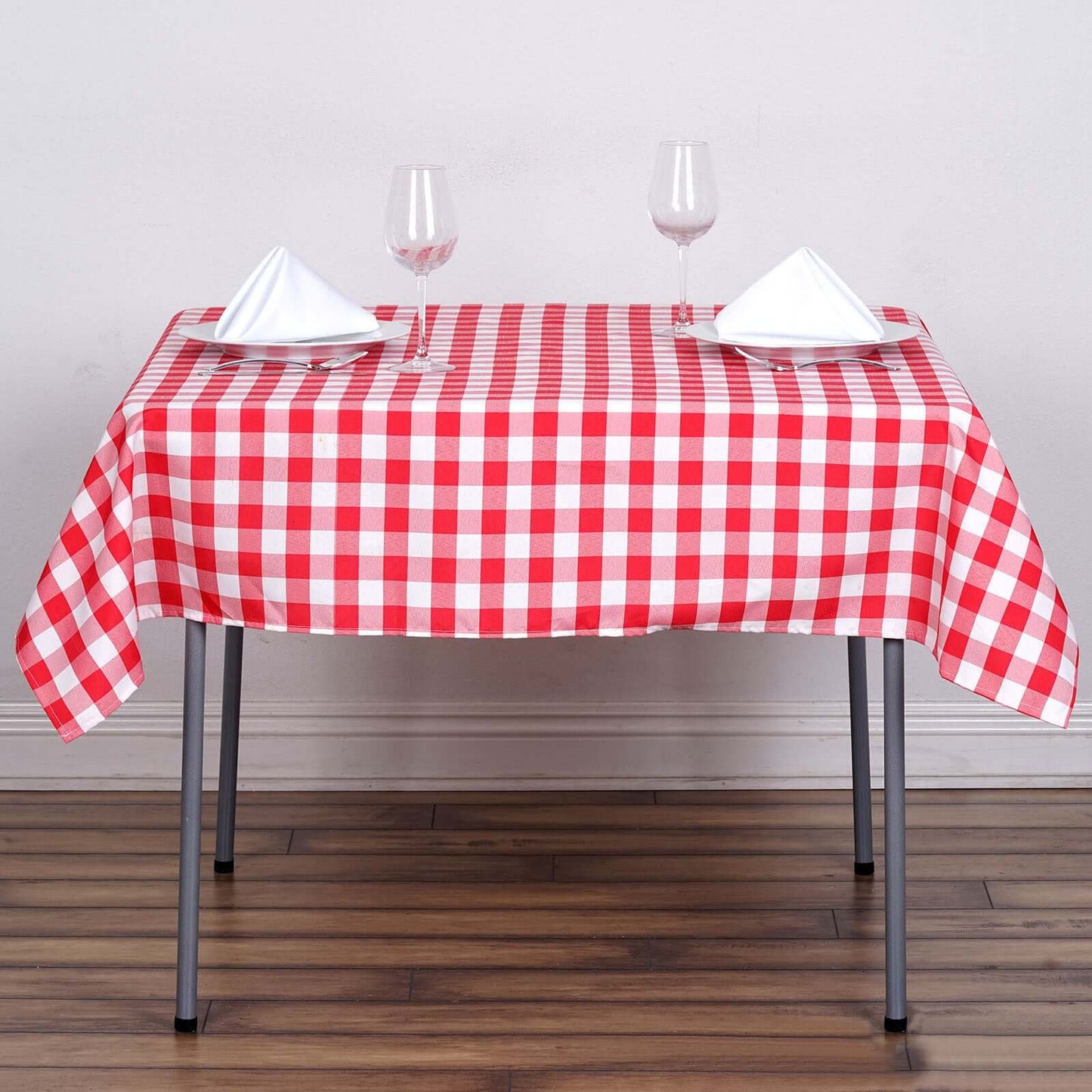 Polyester 54"x54" Table Overlay Square Tablecloth White/Red - Checkered Buffalo Plaid Design for Casual Table Settings