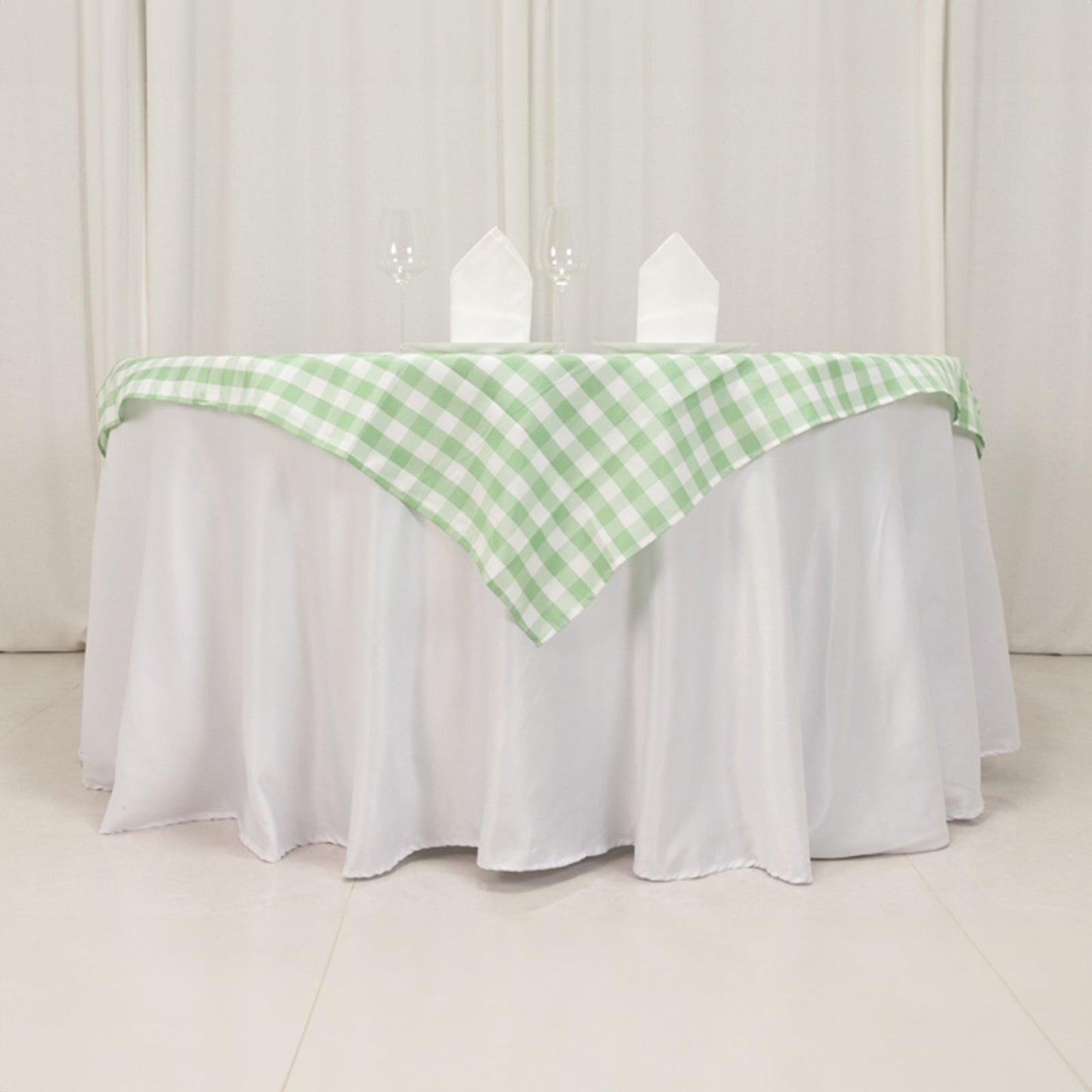 Polyester 54"x54" Table Overlay Square Tablecloth White/Sage Green - Checkered Buffalo Plaid Design for Casual Table Settings