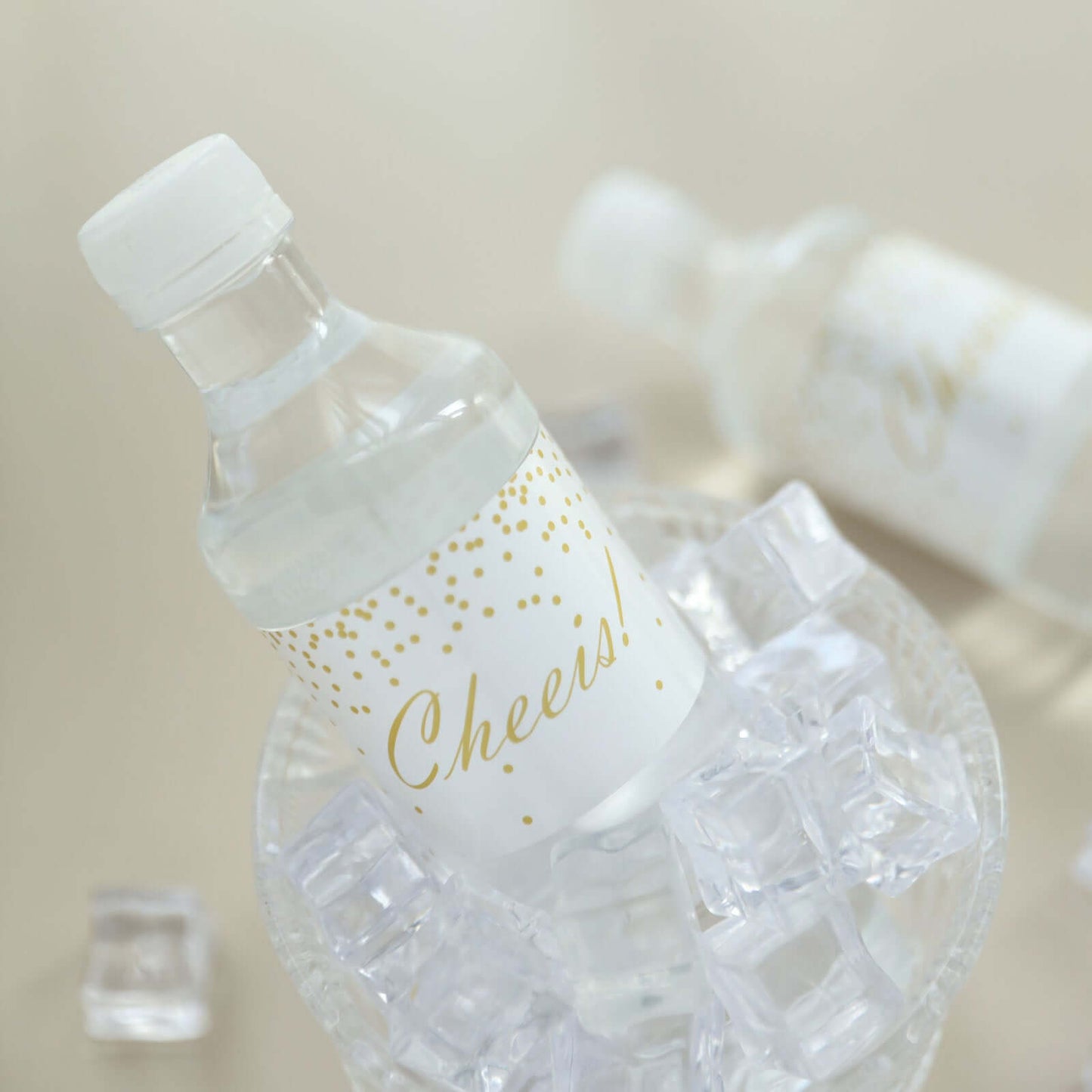 24 Pack White/Gold Water Bottle Labels "Cheers" Wedding Party Waterproof Bottle Stickers