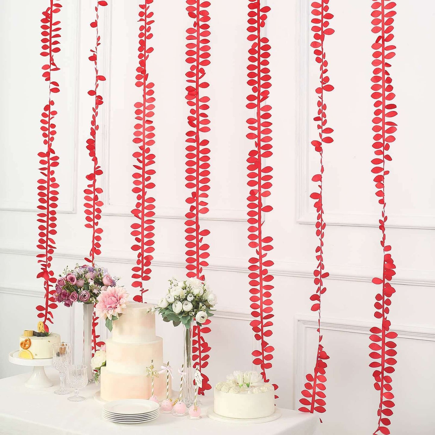 Taffeta Ribbon Sash with 4" Leaf Petal Design Red 50ft - Sophisticated Artificial Fabric Garland
