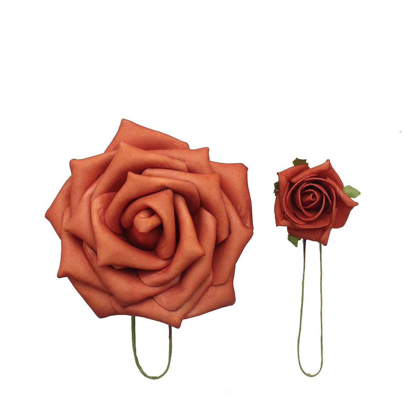 24 Roses 5" Terracotta (Rust) Artificial Foam Flowers With Stem Wire and Leaves