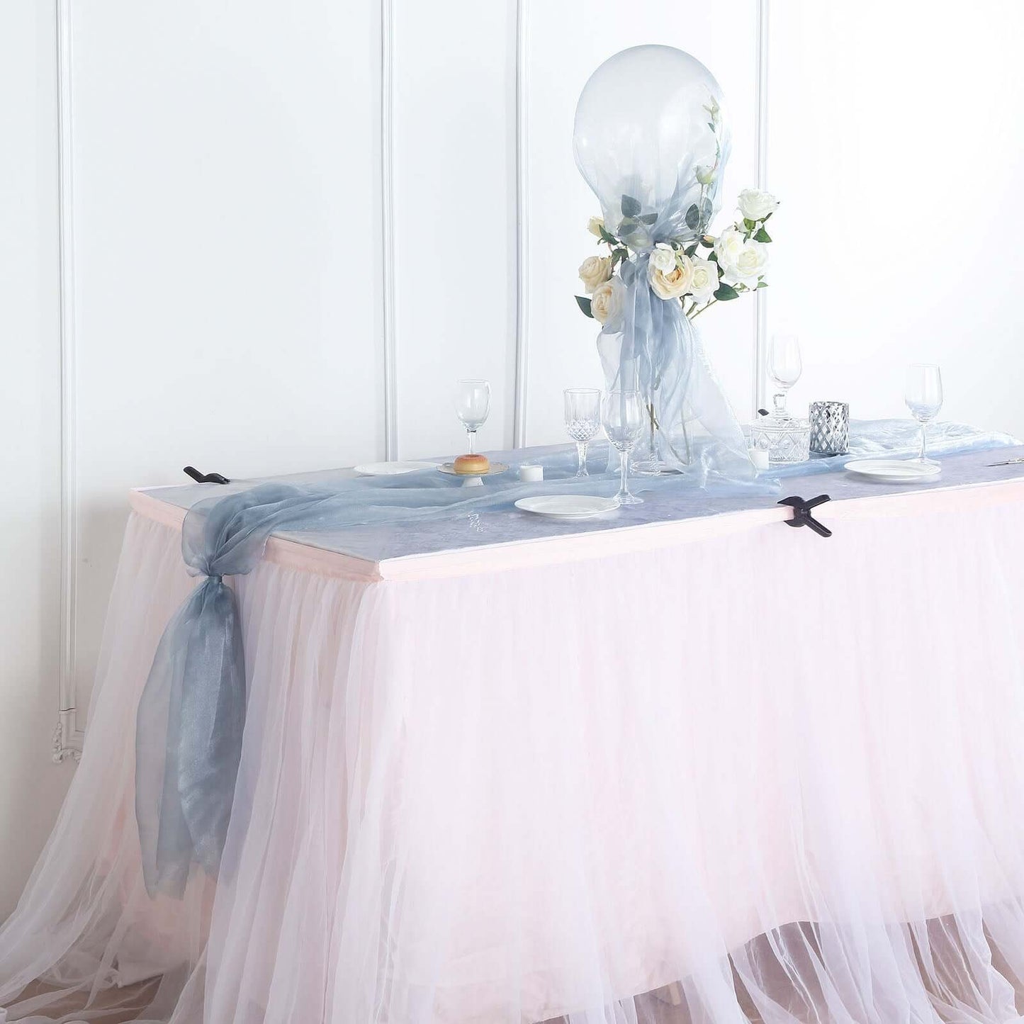 12"x10yd Dusty Blue Sheer Chiffon Fabric Bolt, DIY Voile Drapery Fabric