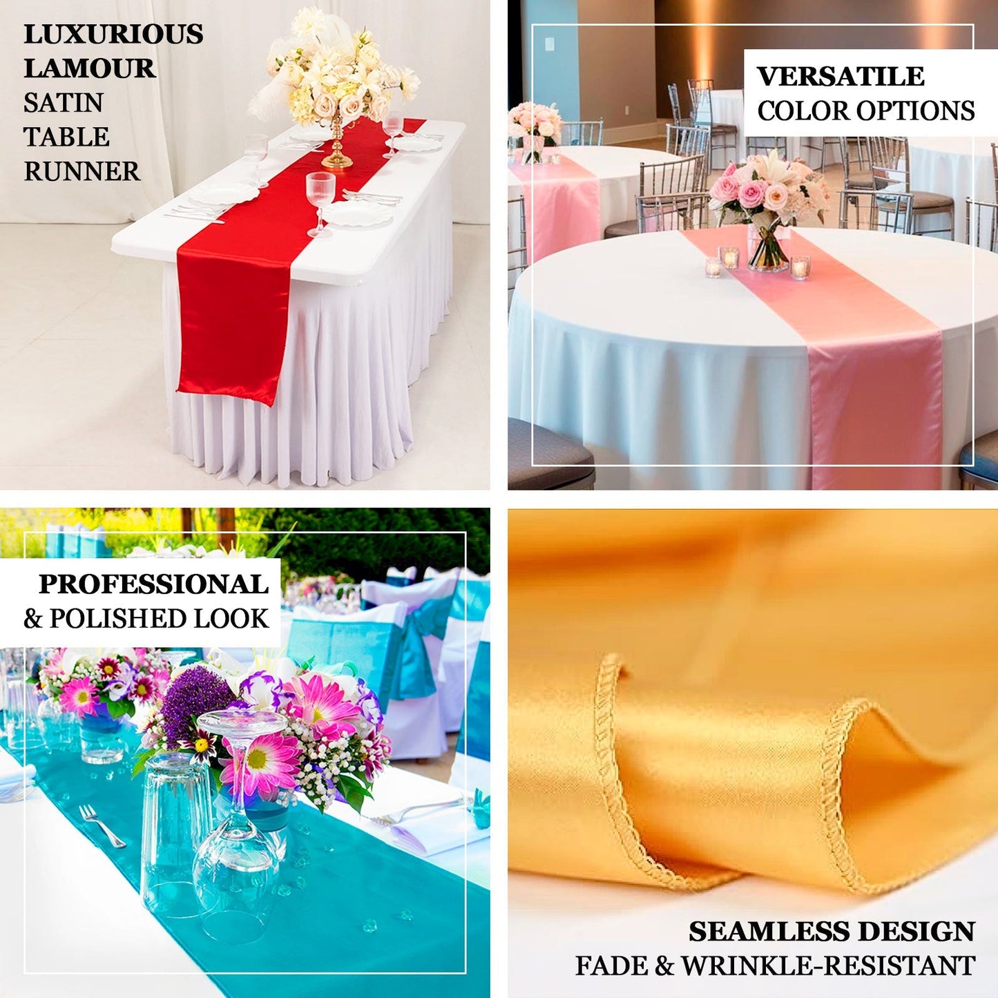 Lamour Satin 12"x108" Table Runner Champagne - Smooth & Lustrous Finish