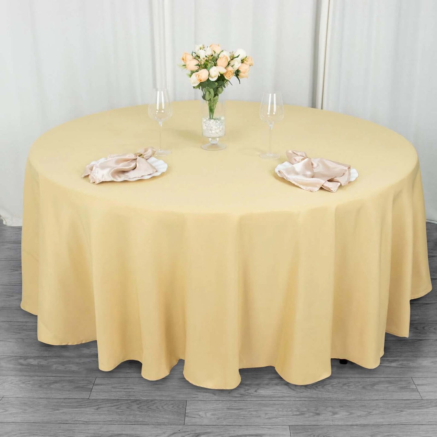 Premium Polyester 108" Round Tablecloth Champagne - Wrinkle-Resistant 220GSM Table Cover