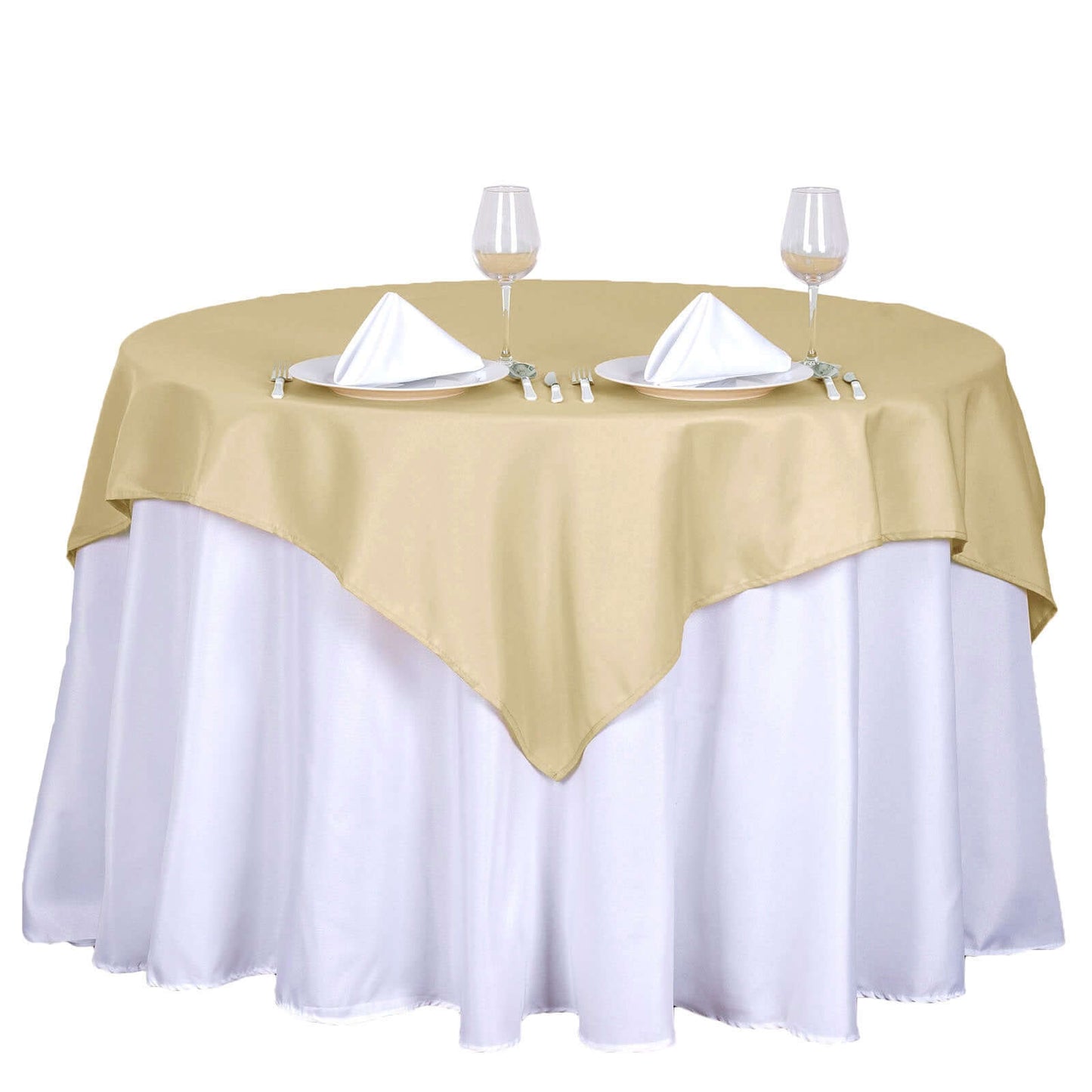 Polyester 54"x54" Table Overlay Square Tablecloth Champagne - Wrinkle-Resistant & Durable Table Cover