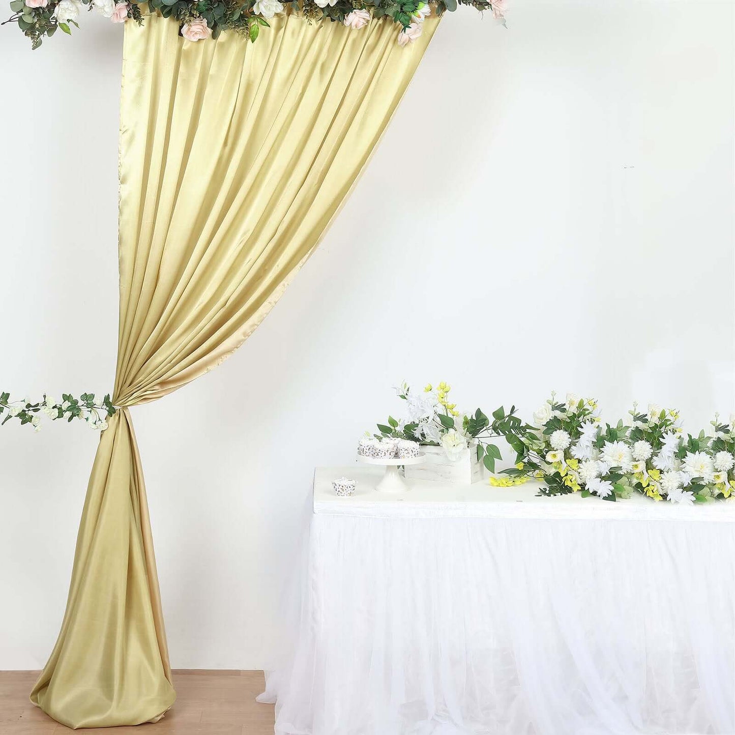 8ftx10ft Champagne Satin Event Curtain Drapes, Backdrop Event Panel