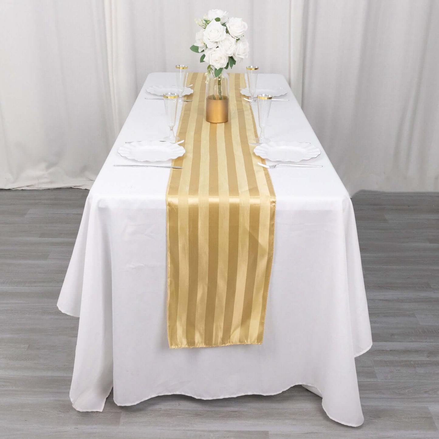Satin 12"x108" Table Runner Champagne - Stripe Table Decor