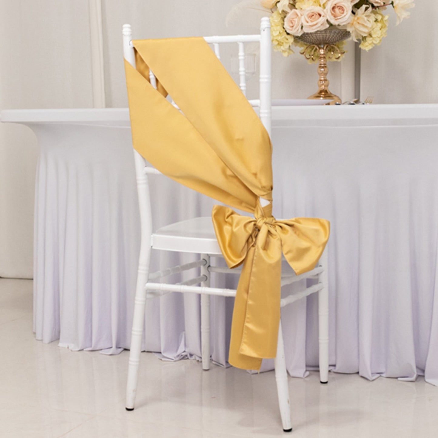 5 Pack Lamour Satin 6"x106" Chair Sashes Champagne - Stylish Reusable Decorative Bows