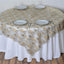 Lace 72"x72" Table Overlay Square Tablecloth Champagne - Satin Sequin Floral Embroidered Design for Special Events