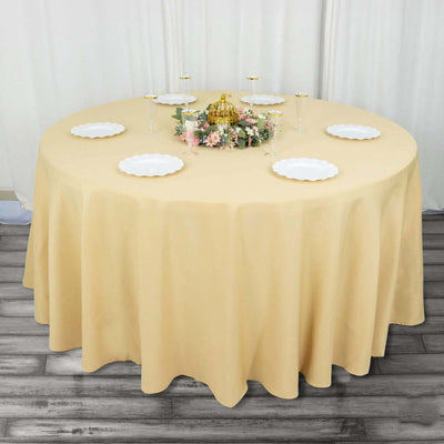 Premium Polyester 120" Round Tablecloth Champagne - Seamless 220GSM Wrinkle-Resistant Table Cover