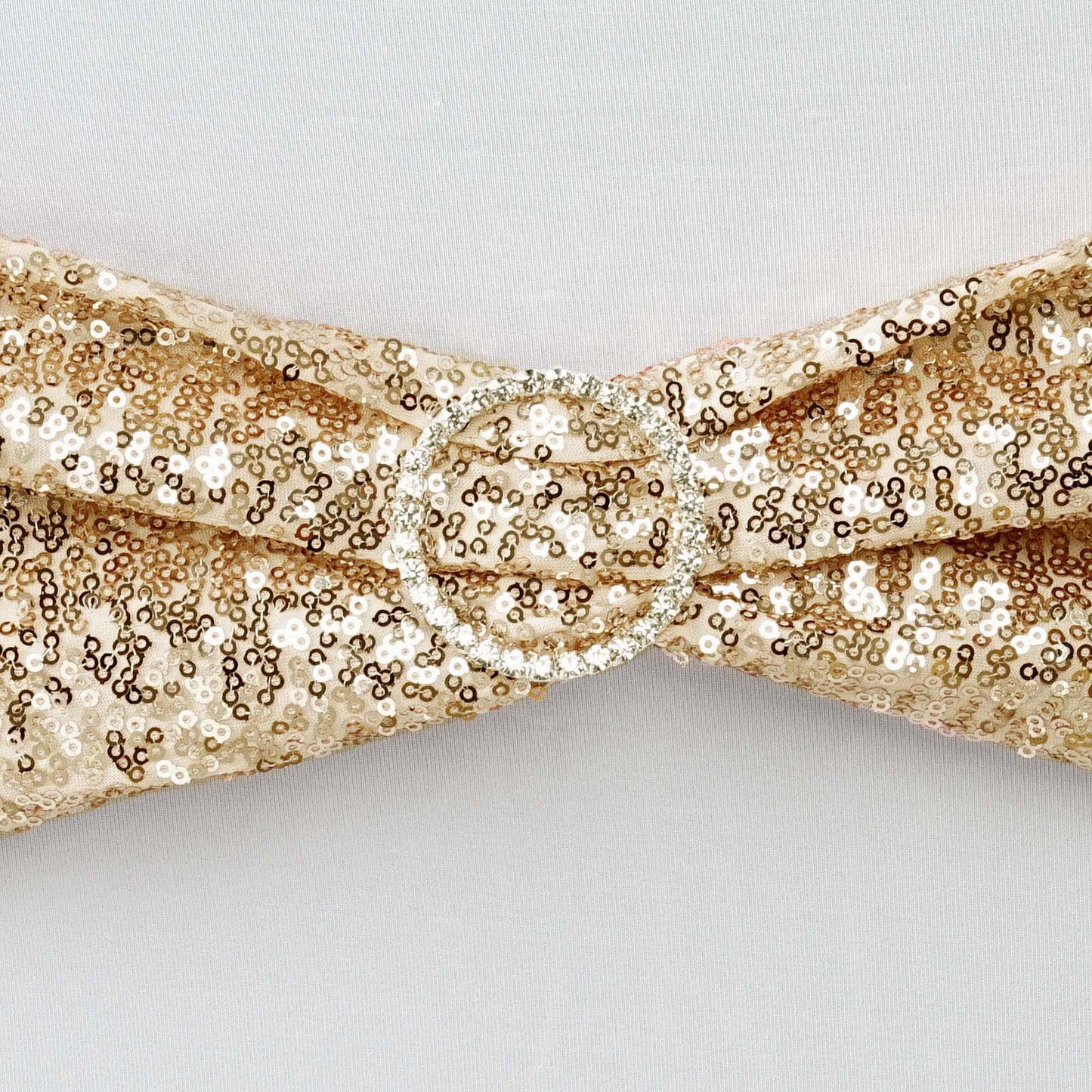 5 Pack Sequin Spandex Chair Sashes Champagne - Stretch Chair Bands 6"x15"