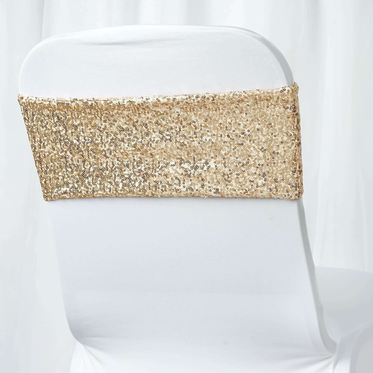 5 Pack Sequin Spandex Chair Sashes Champagne - Stretch Chair Bands 6"x15"