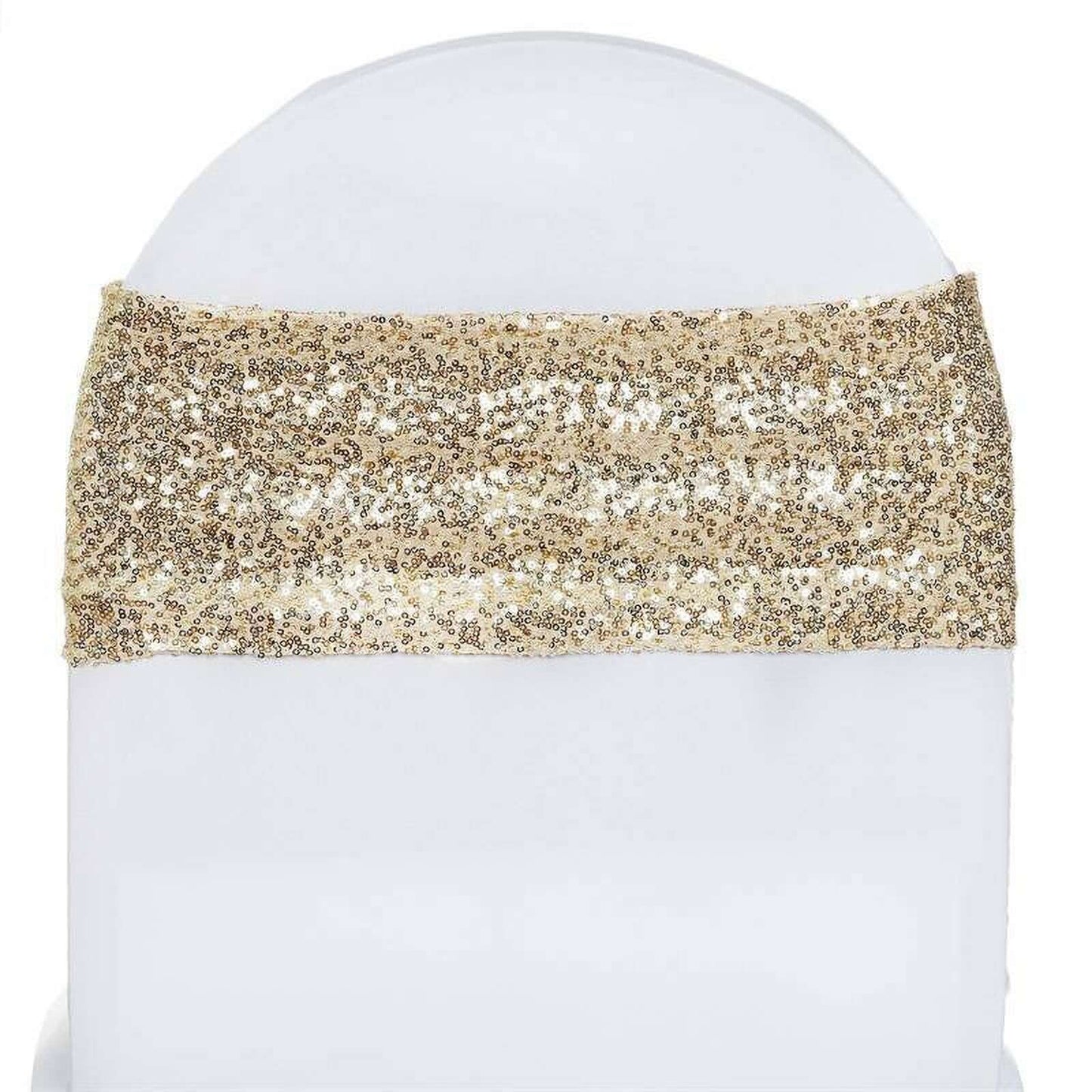 5 Pack Sequin Spandex Chair Sashes Champagne - Stretch Chair Bands 6"x15"