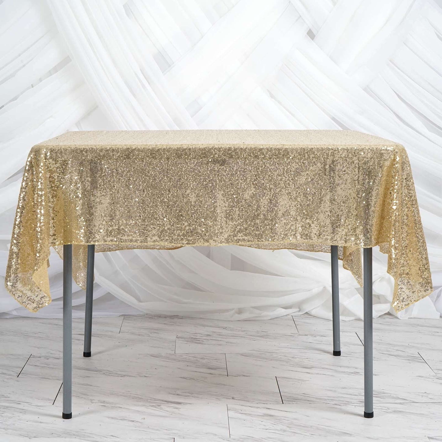 Sequin 60"x60" Table Overlay Square Tablecloth Champagne - Luxe Wedding Table Topper